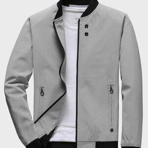 Grey Casual Men Letter Graphic Zip Up Bomber Jacket